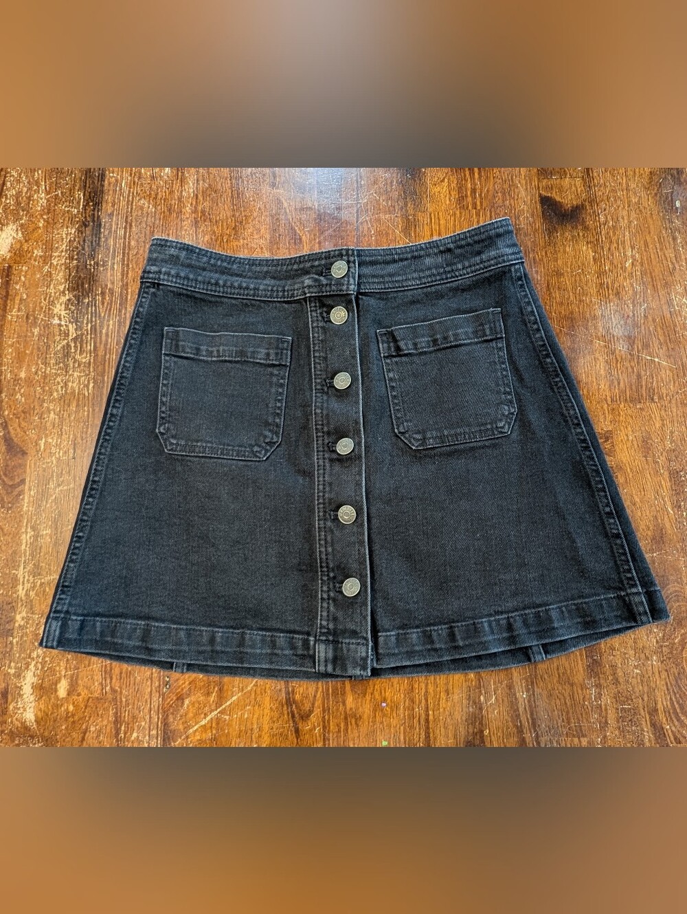Madewell Denim Skirt Womens Size 4 Black Button Up Retro Preppy Classic Casual